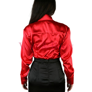 Red Satin Pussy Bow Blouse