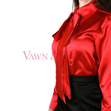 Red Satin Pussy Bow Blouse